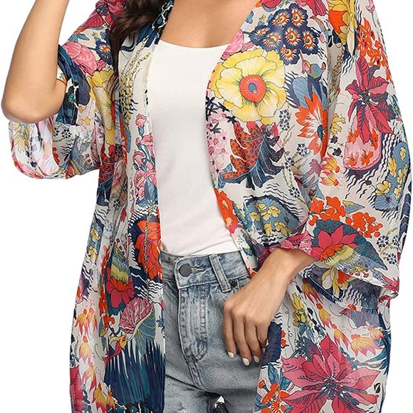 Loose Tops Half Sleeve Shawl Chiffon Cardigan Blouses Casual Beach - Picture 3 of 5